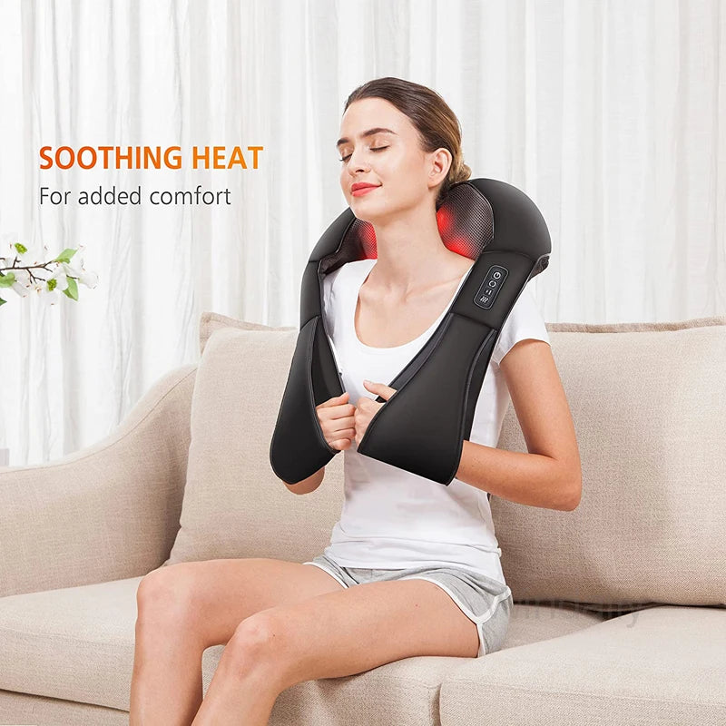 Shiatsu Neck and Shoulder Massager Heated Back Massager U Shape Deep Kneading Electric Massage Pillow for Neck Waist Leg Body