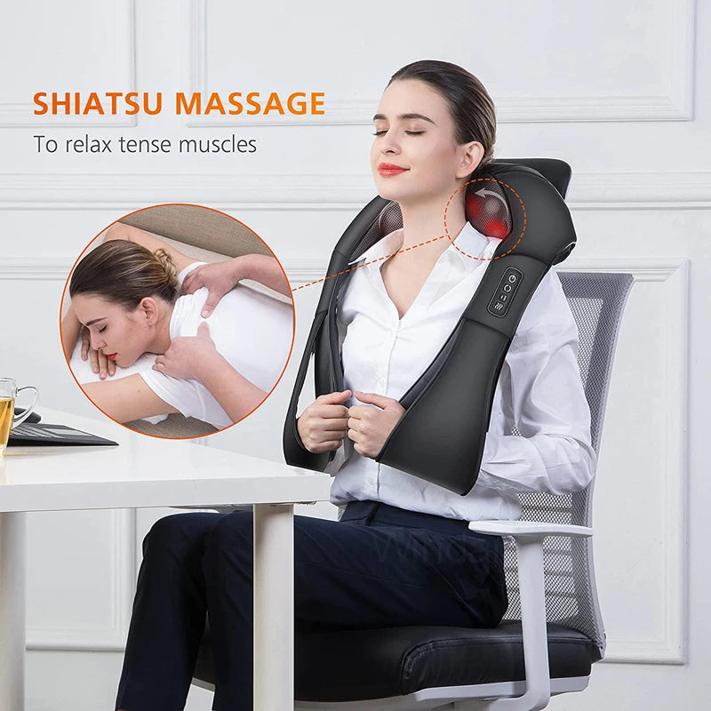 Shiatsu Neck and Shoulder Massager Heated Back Massager U Shape Deep Kneading Electric Massage Pillow for Neck Waist Leg Body