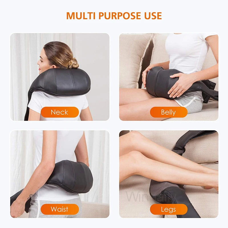 Shiatsu Neck and Shoulder Massager Heated Back Massager U Shape Deep Kneading Electric Massage Pillow for Neck Waist Leg Body